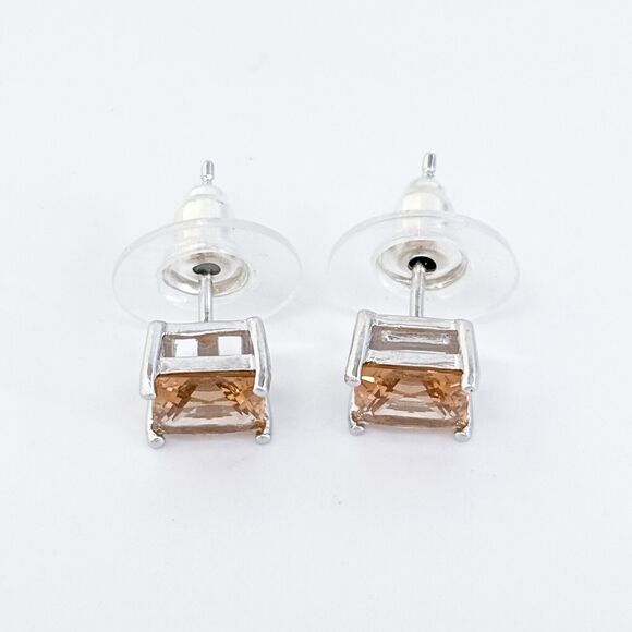 Vintage Sterling Silver 925 7mm Apricot Cubic Zirconia Stud Earrings - Picture 4 of 6